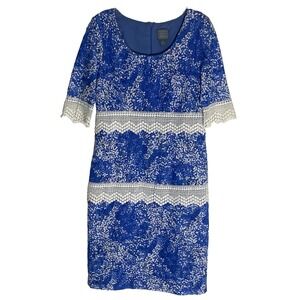 Rabbit Designs Dress Womens 10 Blue White Lace Sheath Floral Crochet Wedding M